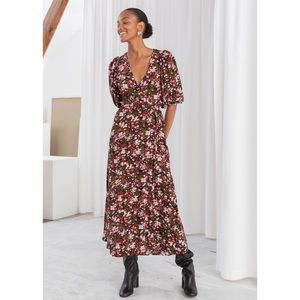 & Other Stories Floral Puff Sleeve Midi Wrap Dress